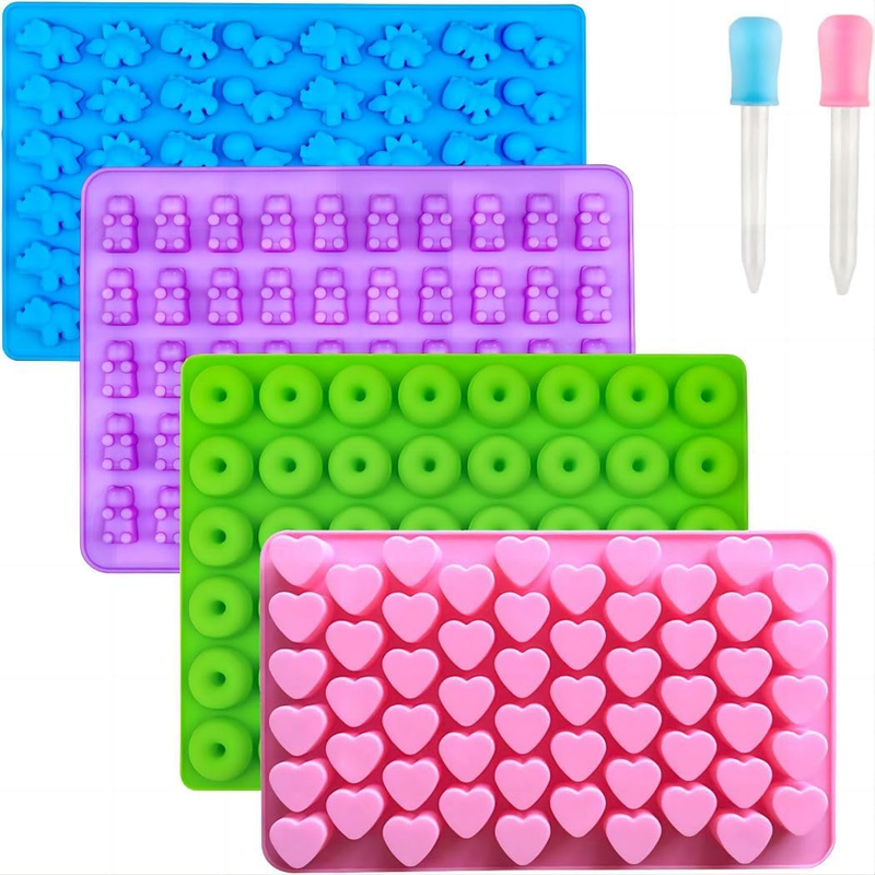 4 Pack Gummy Bear Candy Molds Silicone, Gummy Molds with 2 Droppers, Non-Stick S