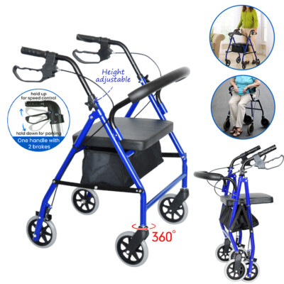 Rollator Rolling Walker with Seat for Senior 8 inch Wheel Lightweight Foldable