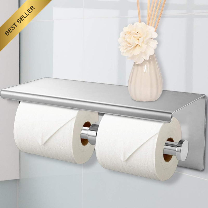 304 Stainless Steel Double Toilet Paper Roll Holder Strong Hook Bathroom