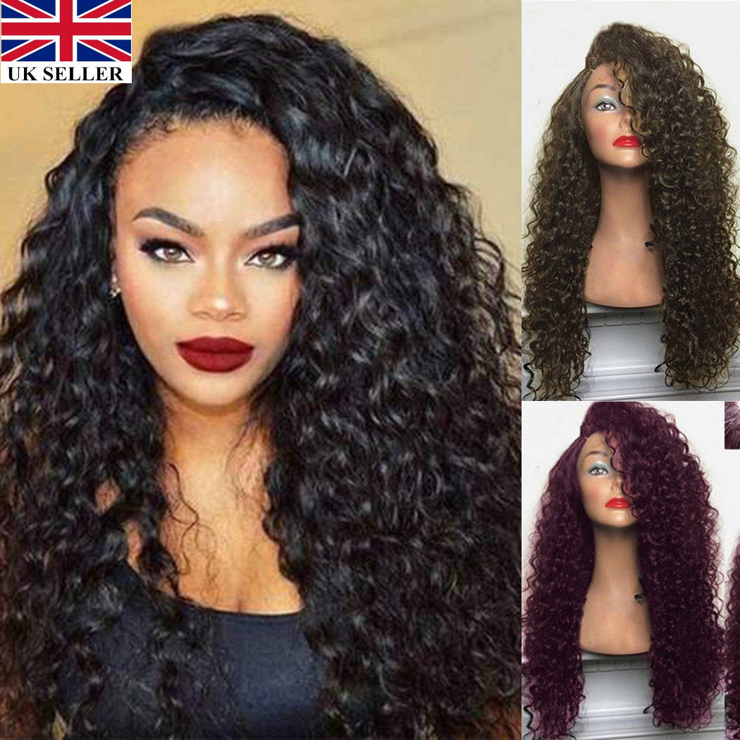 Brazilian Remy Hair Women Long Full Wavy Front Lace Wig Afro Curly