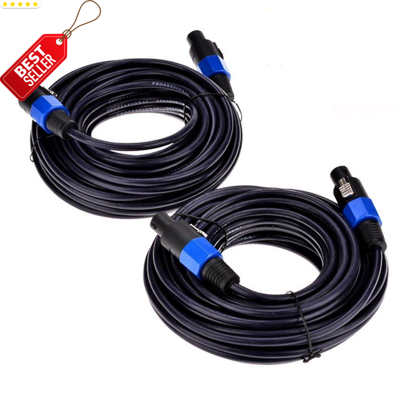 2 Pack 25Ft Speakon to Speakon Cables 12AWG Audio DJ Speaker Wire Lock US