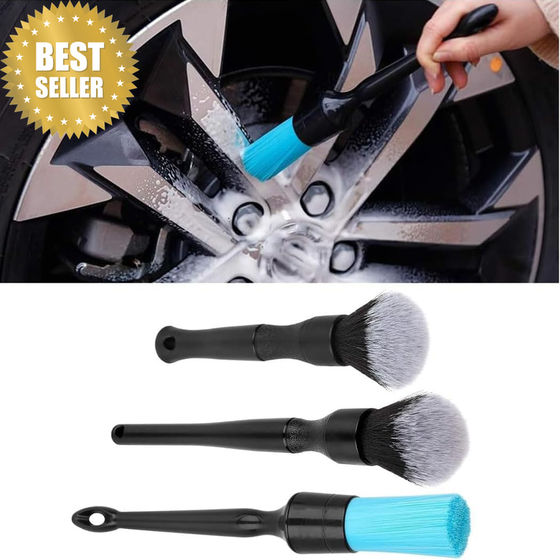 3 Pack Ultra-Soft Detailing Brush Set, Auto Cleaning Brush Kit Comfortable Grip