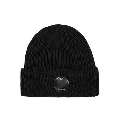 

Черная мужская шапка в рубчик Cp Company, Черный, 13CMAC272A-005509A-999