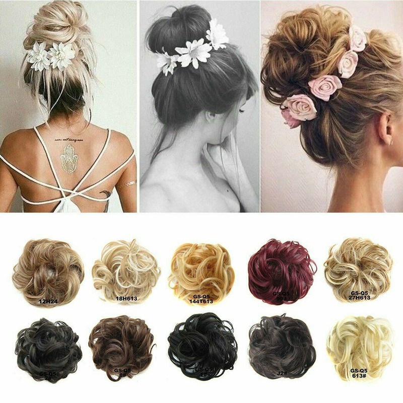 Natural Human Curly Messy Bun Hair Piece Scrunchie Updo Fake Hair