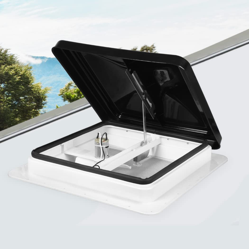Manan 14x14 RV Caravan Roof Vent 12V Fan Hatch Air Vent Black Cover Flyscreen