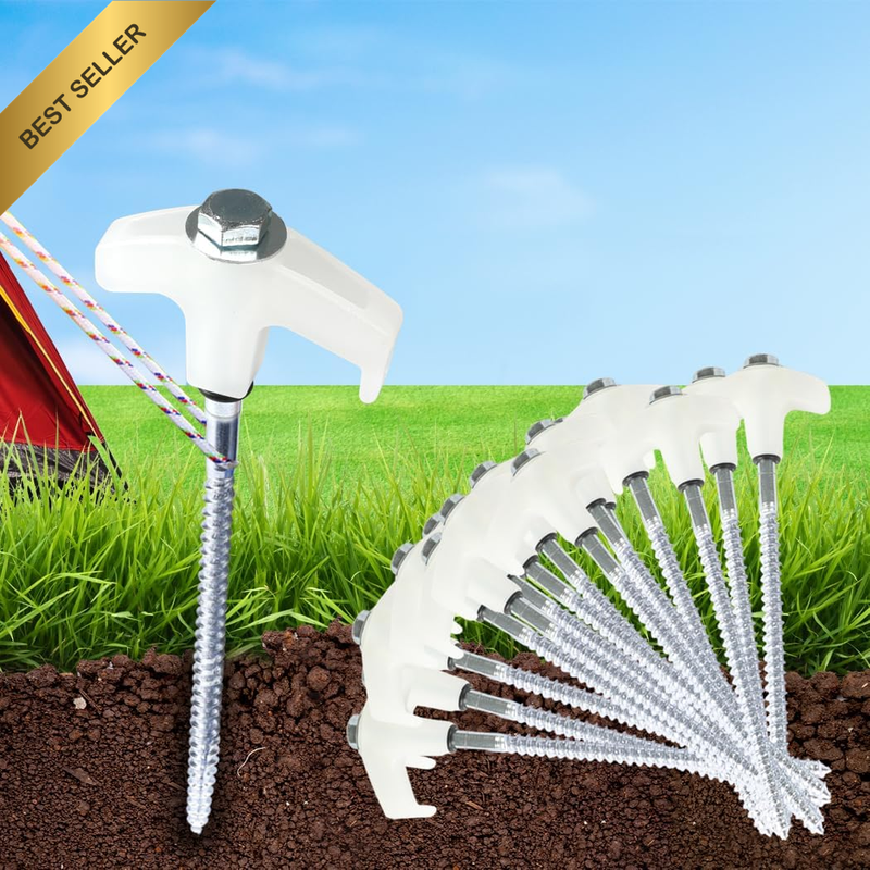 Tent Pegs Heavy Duty Screw Steel in Ground Camping Outdoor Stakes X15, 15Pcs Ten