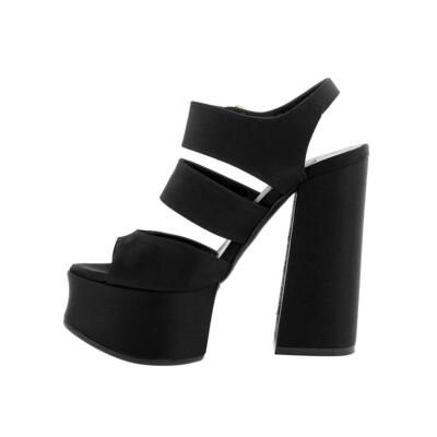 Pre-owned Giampaolo Viozzi Triple Band Silk Platform Heel In Black