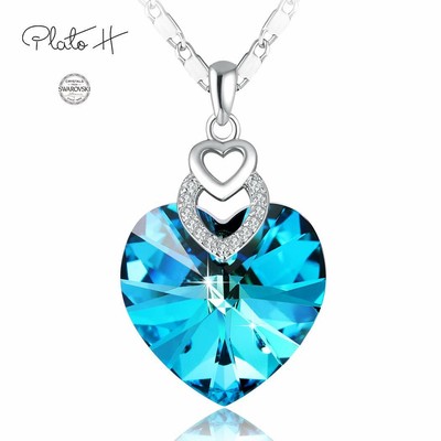 Plato H Swarovski Element Necklace Ocean Blue Crystal Heart Necklace Heart Bi Ebay