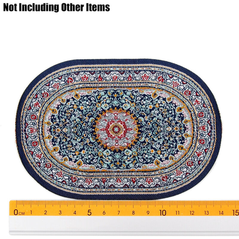 1:12 Oval Blue Carpet Miniature Embroidered Rug Floor Covering Mat Dollhouse Diy