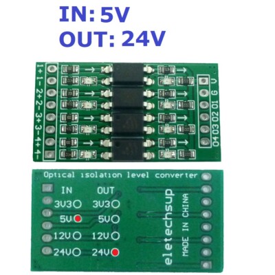 DC 5V to 24V 4 CH Digital Logic Level Converter Photoelectric Isolation PNP NPN