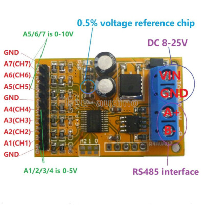 R4AVA07 7CH 5V 10V DC Analog Voltage Acquisition Sampler RS485 ModBus RTU Module