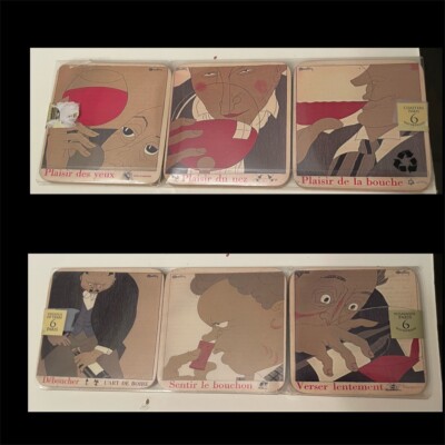 Charles Martin Wine Snob Museum Modern Art Coasters Cork Back Set of 6  - Unused