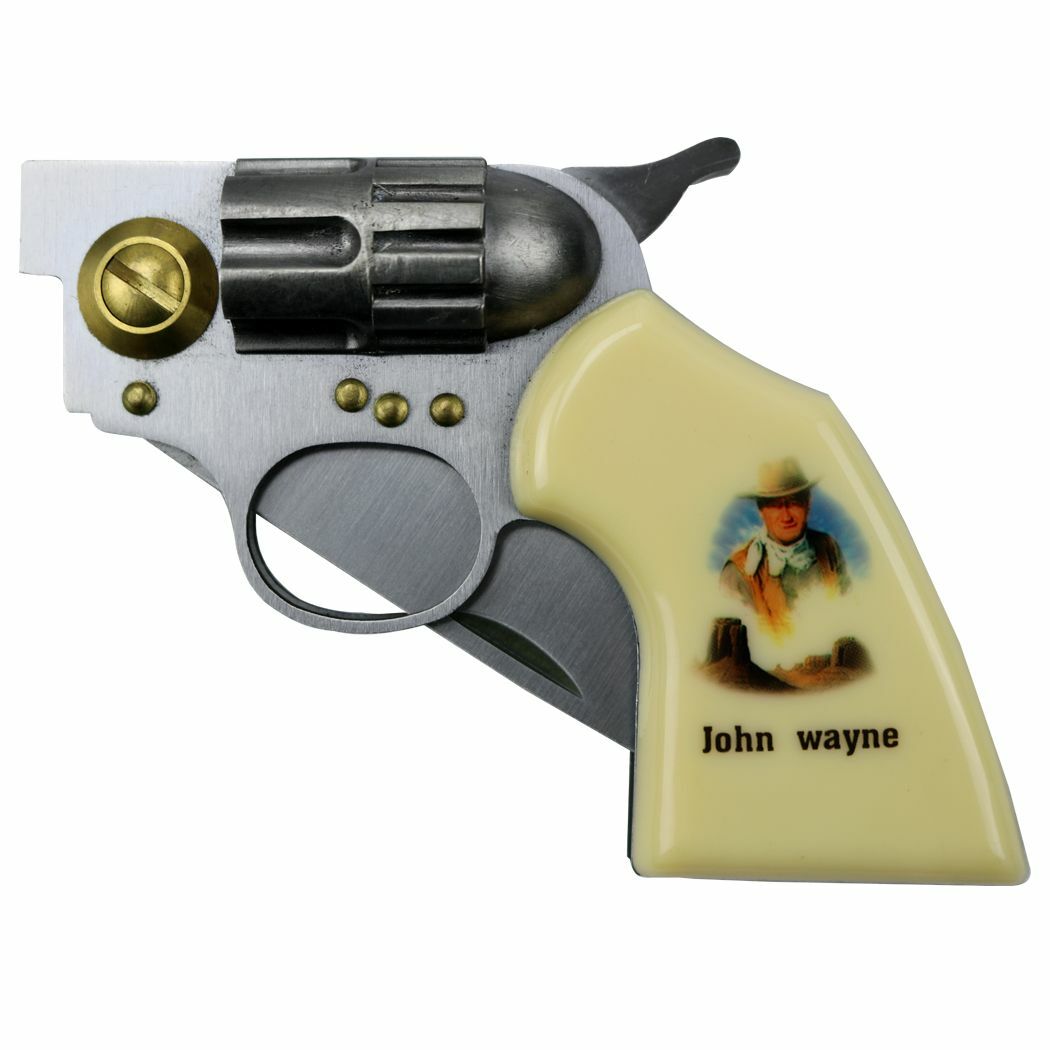 John Wayne Hand Gun Pistol Revolver Manual Folding Pocket Knife Collectible Gift