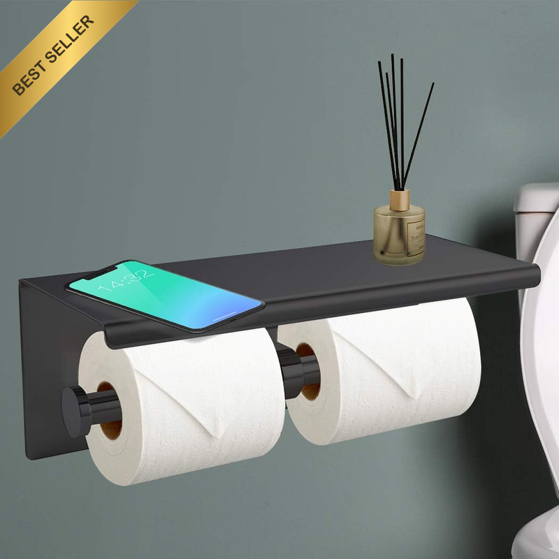 Stainless Steel Paper Roll Holders Towel Tissue Bath Toilet Double Storage Hooks