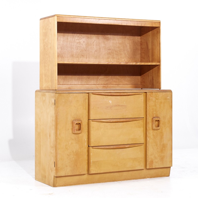 Heywood Wakefield Mid Century Maple Wheat Credenza and Hutch