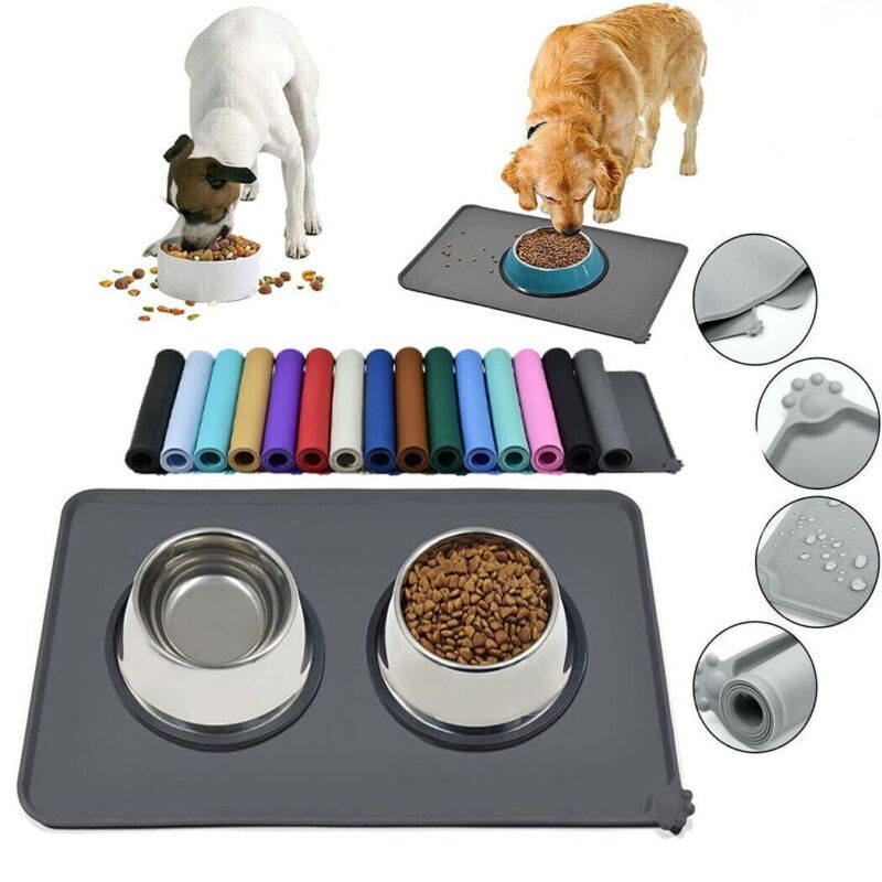 Pet Food Mat Cat Dog Puppy Silicone Feeding Non Slip Waterproof Bowl Mat 18x12in