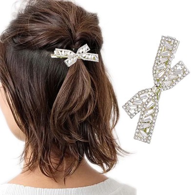 Silver Crystal Bow Hair Clip Rhinestones Bowknot Hair Pins Wedding Bride Hair...