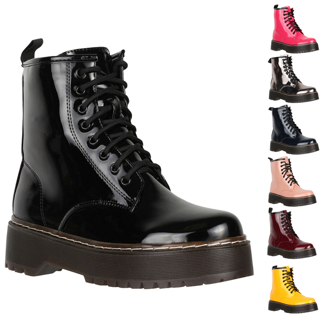 Elara Damen Stiefeletten Worker Boots Stiefel Outdoor Schuhe Bequeme Schnürstief