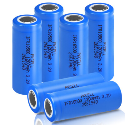 6pcs Rechargeable 18500 Batteries 3.2V LiFePO4 1200mAh for Garden Spot Light