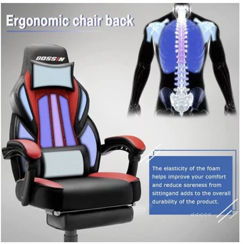 Ultimate 2022 Leather BOSSIN Gaming Chair: Big & Tall, Footrest, Support.