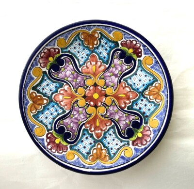 Decorative Plate 12'' Signed Handmade Glazed Ceramic Wall Hanging Colorful Floral