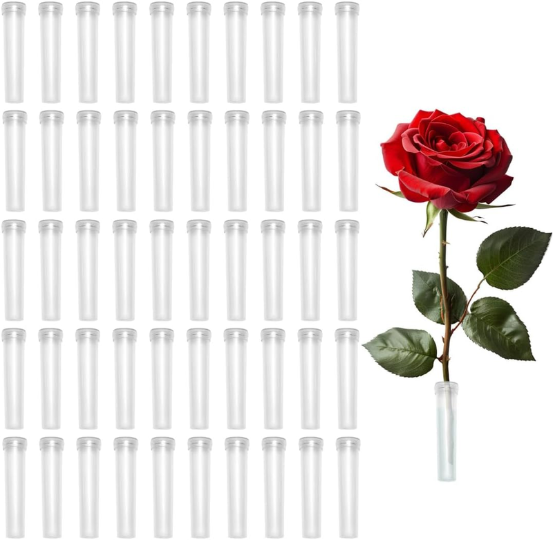 50 PCS Floral Water Tubes 7cm/2.8 Inch with Caps for Single Fresh Flower Arrange
