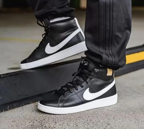 nike white & black court royale 2 mid trainers
