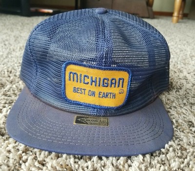 Vtg Michigan Best Earth Patch Snapback Mesh Trucker Hat USA K-Brand Wolverines