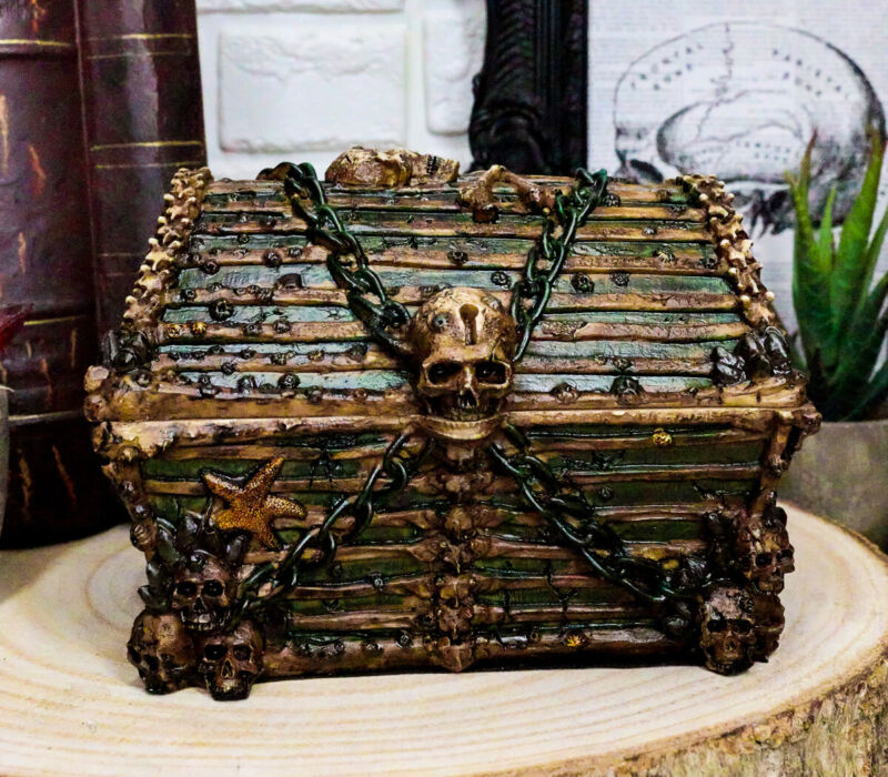 Ebros Pirate Davy Jones Skulls And Bones Treasure Chest Design Jewelry Box