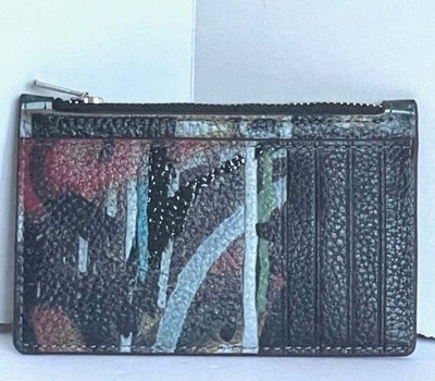 Coach Mint + Serf Zip Card Case Graffiti Leather Black Slim Wallet CM159 Unisex