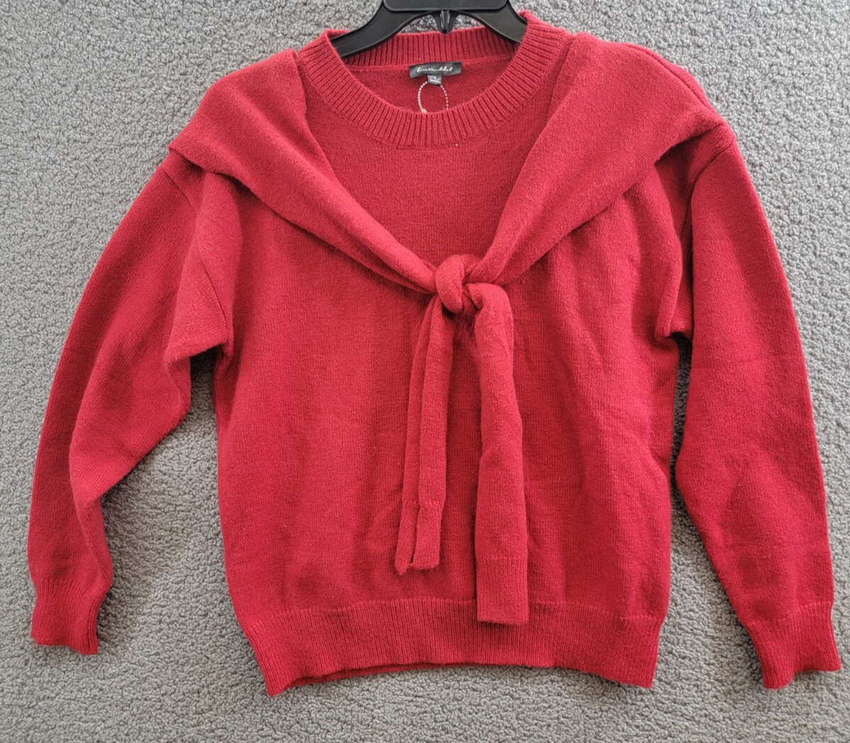 Line & Dot Double Layer Sweater Women's S Red Round Neck Long Sleeve Pullover - Picture 2 of 20