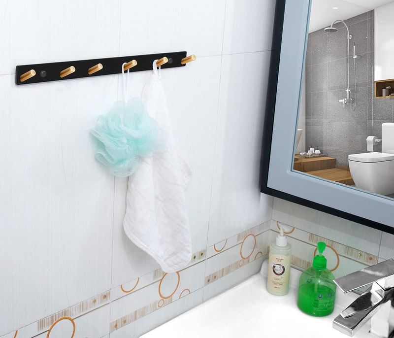 Wall Mounted Coat Rack Screw in Entryway Rack Black and Gold Robe Towel Hooks, 2