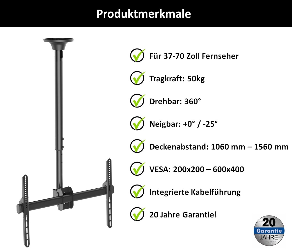 TV Fernseh Deckenhalterung A161 für SAMSUNG 50 Zoll UE50NU7090 UE50RU7419UXZG