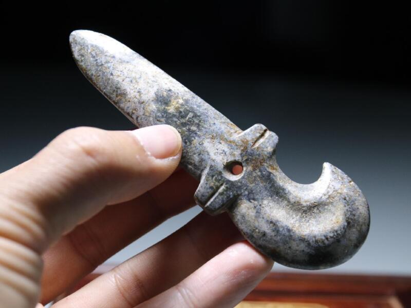China Ancient Hongshan Culture Old Jade Stone Knife Yu Bi Amulet Pendant JX026