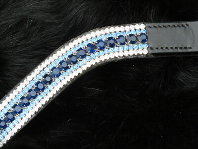 FSS CRYSTAL Browband NAVY BLUE-AQUAMARINE-CLEAR 5 Row GLIMMER Bling Curve U NEW