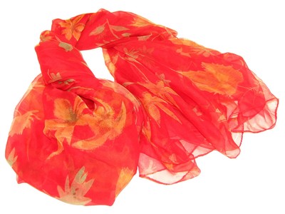 Women39s 100 Chiffon Silk Scarf  Red  Floral  70quot X 42quot