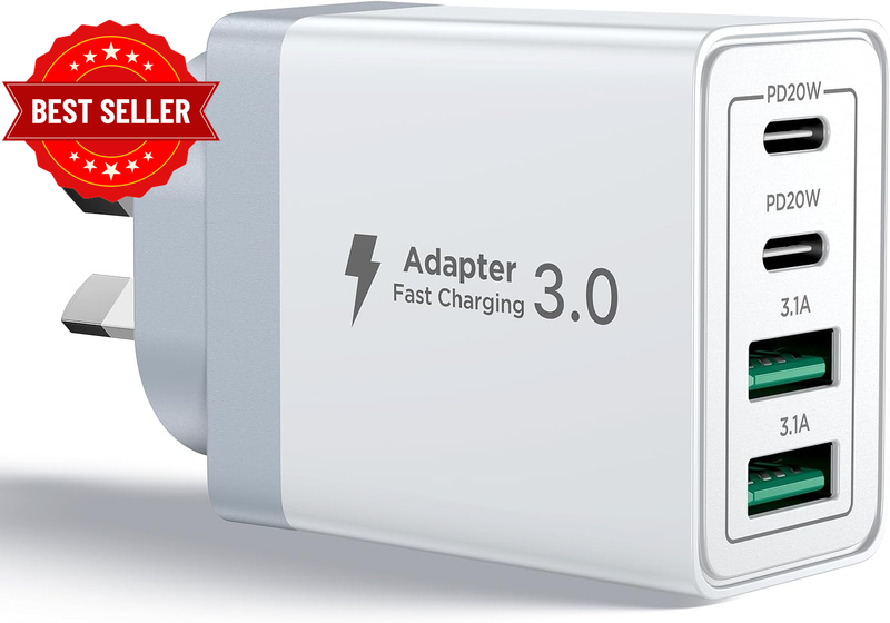 40W USB C Fast Charger, 4-Port USB Wall Charger Plug with Dual PD USB-C Port and