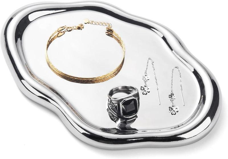 Ring Dish Jewelry Tray Ceramic Trinket Holder Silver Key Dresser Gift Women