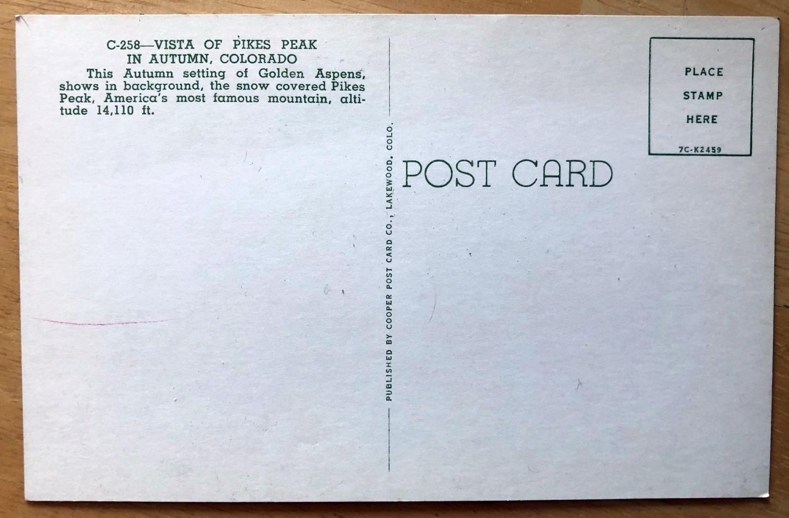 Vista of Pikes Peak in Autumn - Colorado - Vintage Postcard
