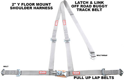 2'' LATCH & LINK Y FLOOR MOUNT RACING HARNESS 3 POINT SEAT BELT GRAY