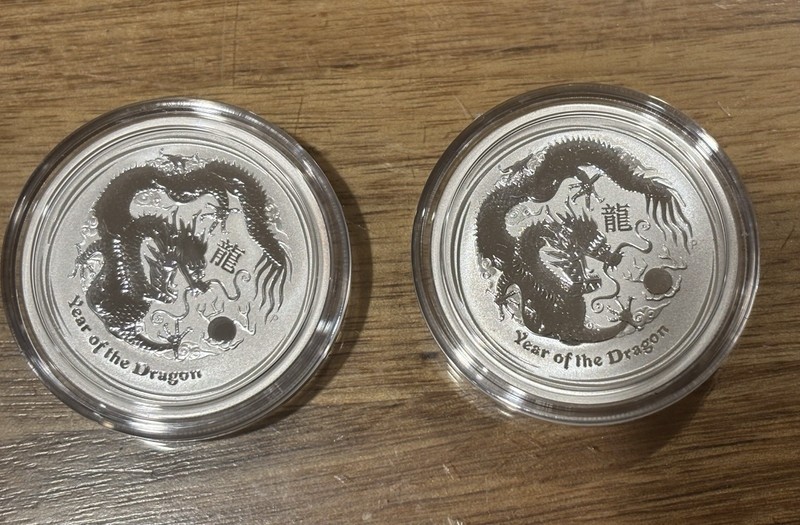 2 X 1/2oz 2012 Perth Mint Lunar Dragon 99.9% Pure Silver Bullion Coins