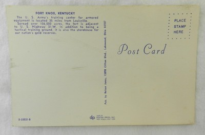 Souvenir Postcard Uncirculated Greetings from Fort Knox Kentucky Vintage