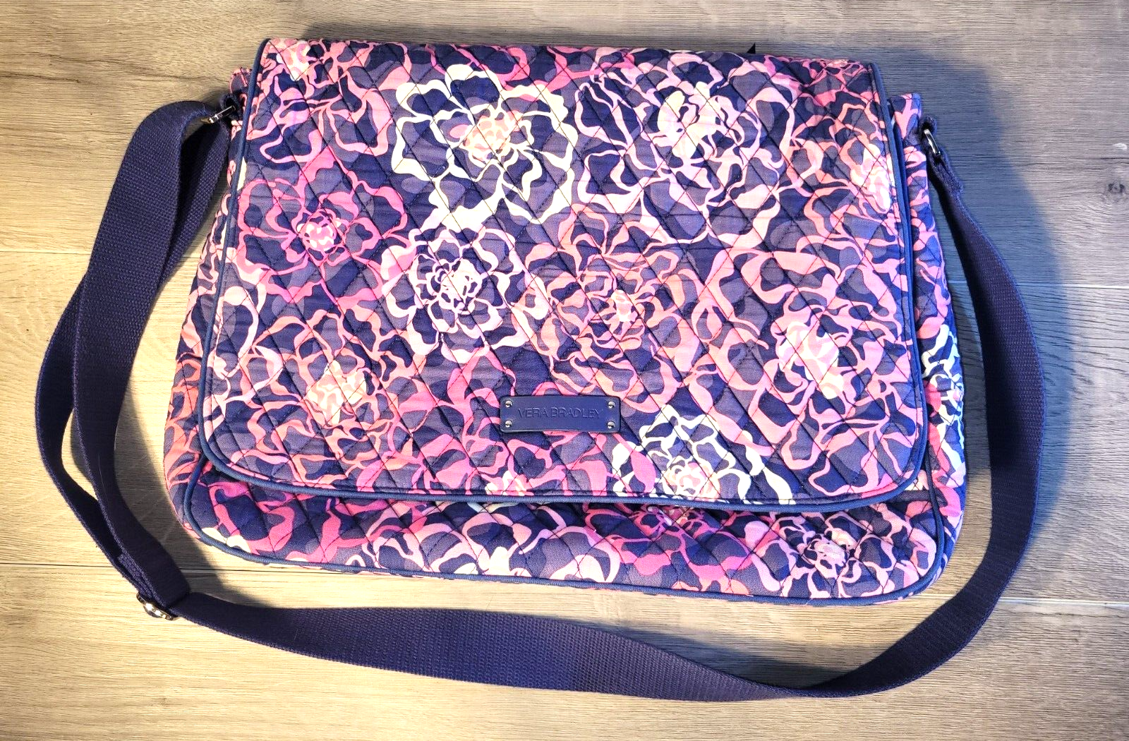 Vera Bradley Quilted Floral Crossbody Messenger Laptop Book Bag Tote