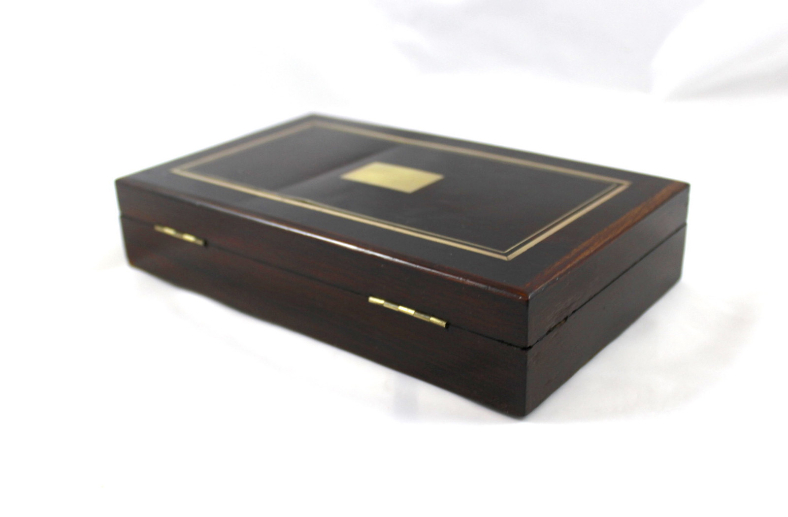 French Antique Drafting Set in Walnut Case w Brass Inlay