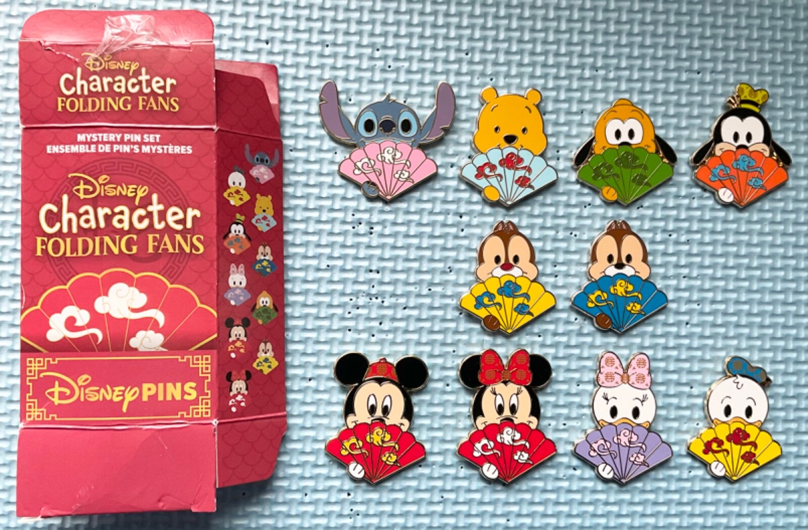 Disney 2024 Character Folding Fans Complete Mystery Pin Set