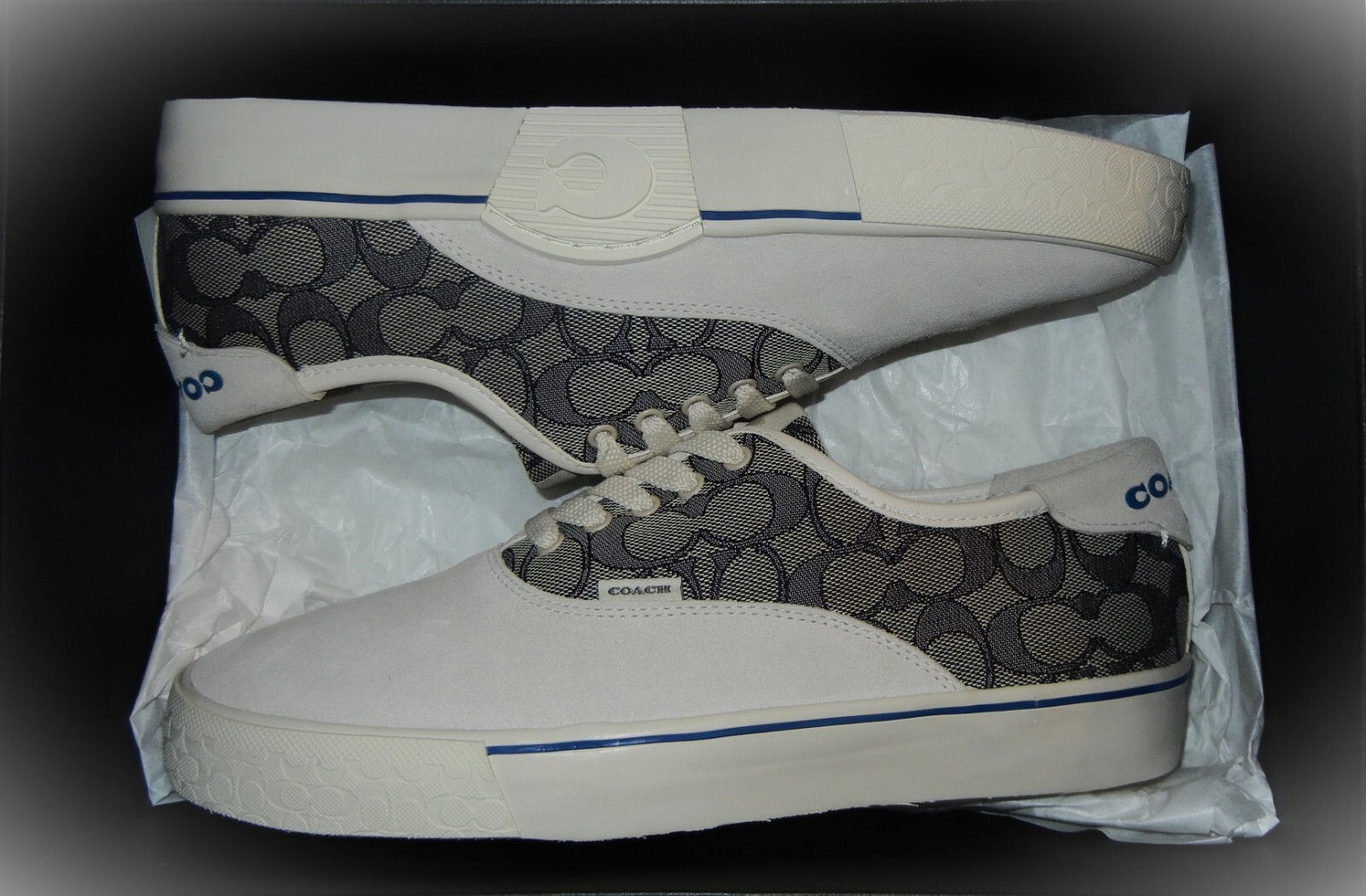 Pre-owned Coach Skate Lace Up Sneaker In Signature Jacquard Style No. Ca272 Sold Out Ocean In Blue