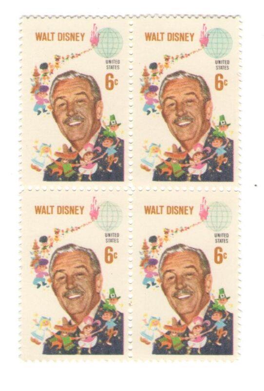 Walt Disney Disneyland Its a Small World on 55 Year Old Mint Stamp Block 1968