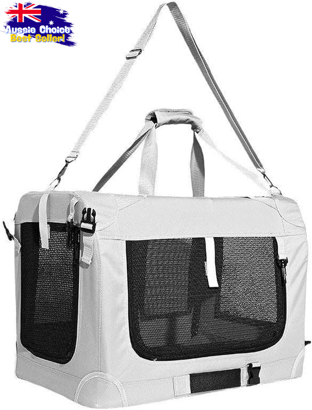 XL Soft Pet Carrier for Cats & Dogs, Foldable Travel Crate, Mesh, Grey