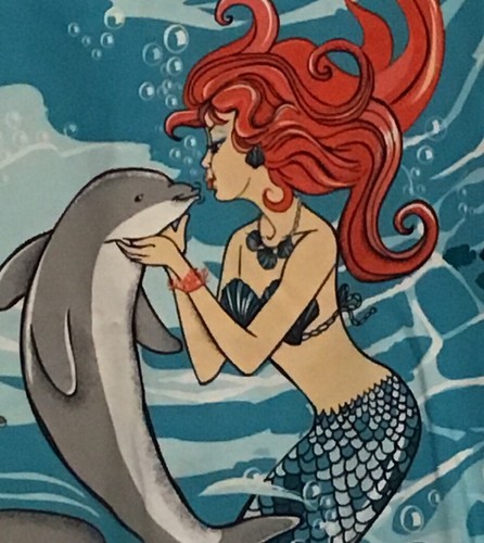 Mermaid Scrub Top S small Womens UA Scrubs GUC 2 pocket Dolphin Ocean little