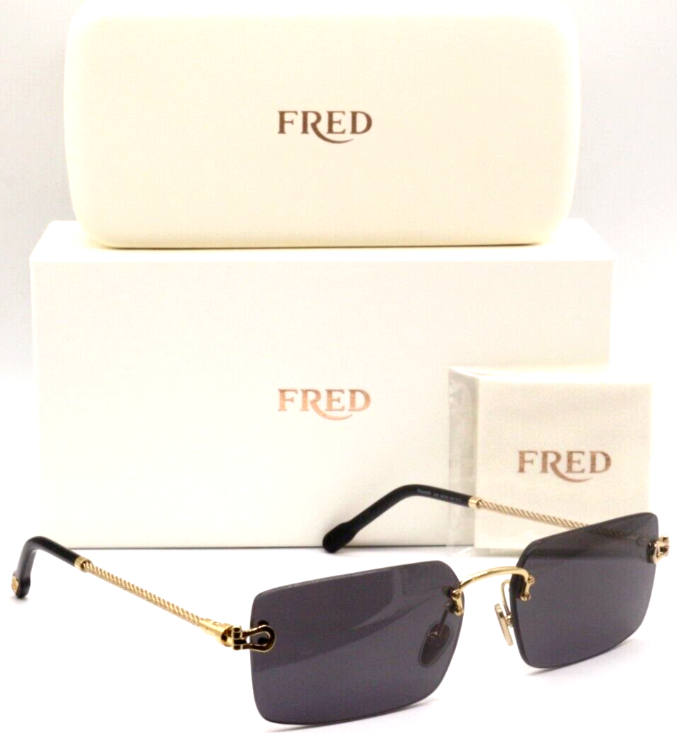 Pre-owned Fred Fg4023un 30a Rimless Polished Gold/grey Lens Authentic Sunglasses 59-16 In Gray